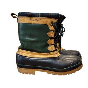 Eddie Bauer Vintage Leather Rubber Sherpa Lined Tall Winter Duck Boot Green
